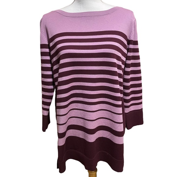NWOT. Laura Scott Purple Striped Tunic Sweater.  Size 1X - Picture 1 of 9